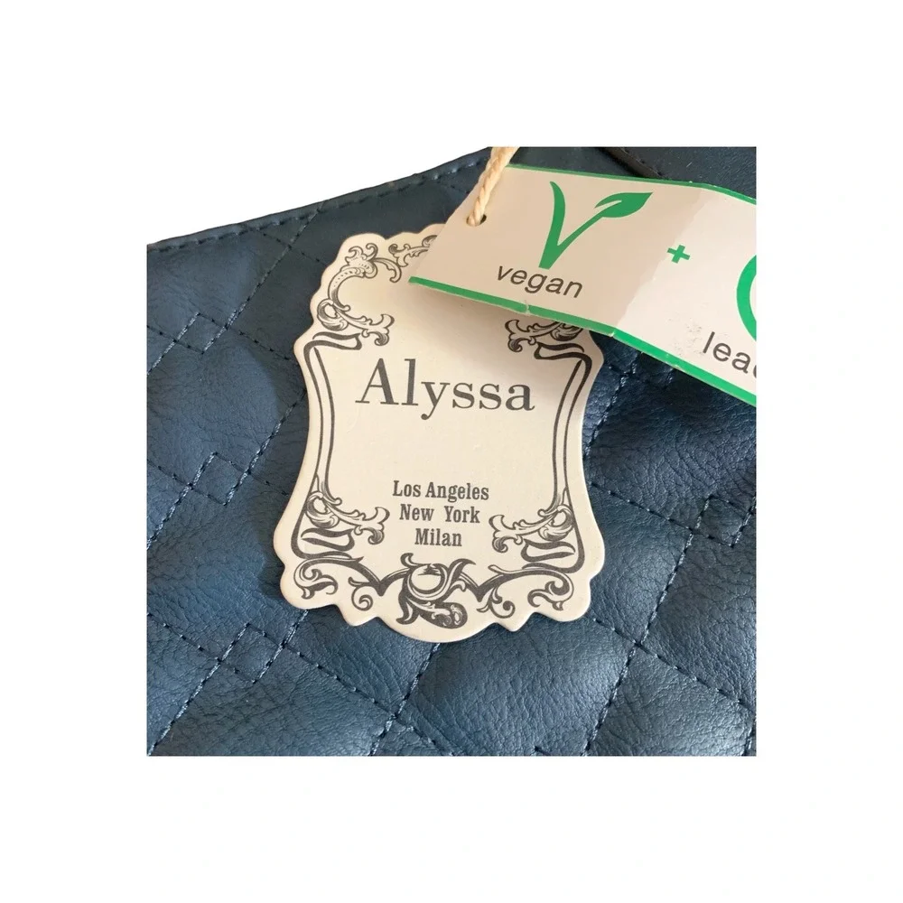 Alyssa Vegan Faux Leather Quilted Satchel Handbag Blue Gold Hardware